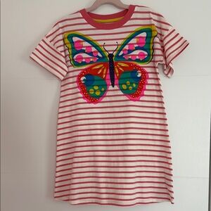 Mini Boden Striped Dress with Butterfly Design - Pink and Red